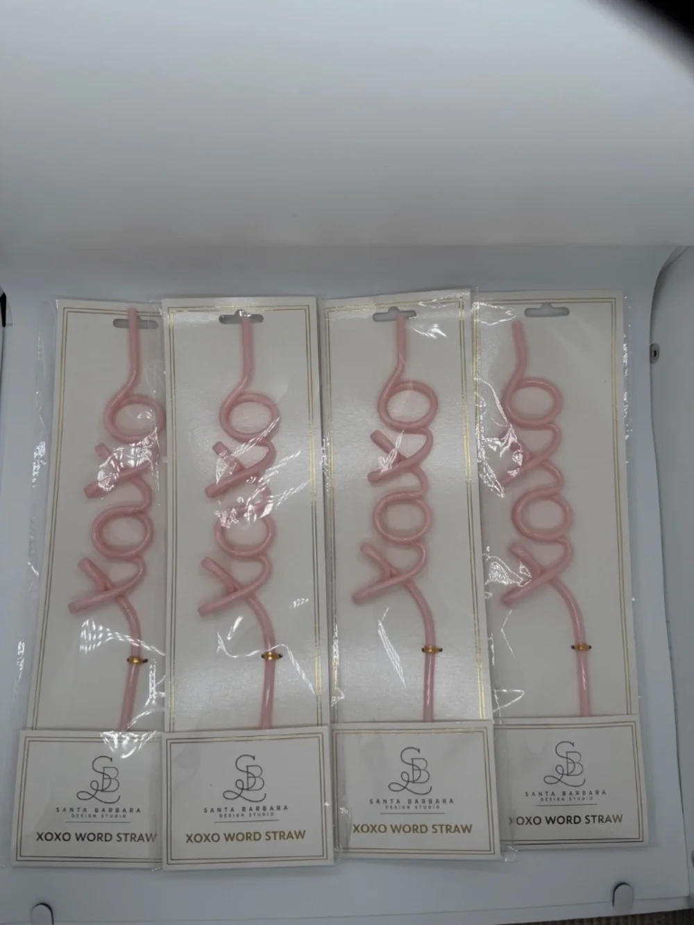 Lot of 4 Santa Barbara Design Studio XOXO Pink Reusable Word Straws BRAND NEW
